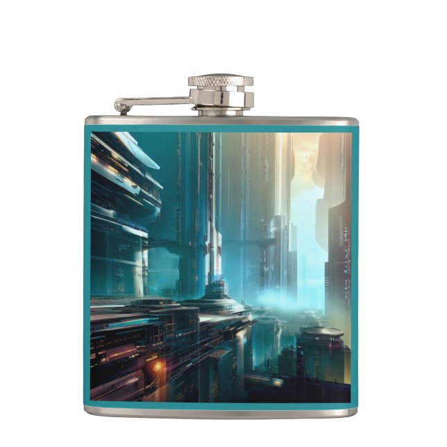 SF Futuristic City 3 Hip Flask (Front)