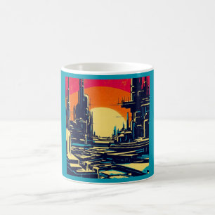 SF Futuristic City Woodcut 1 Coffee Mug