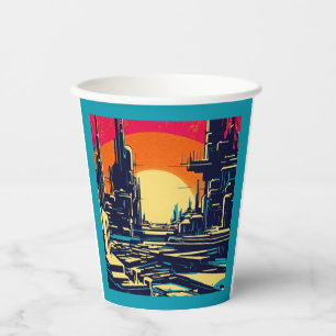 SF Futuristic City Woodcut 1 Paper Cups