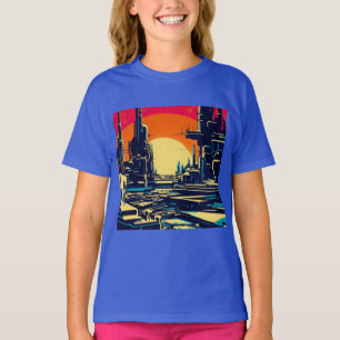 SF Futuristic City Woodcut 1 T-Shirt