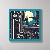 SF Futuristic City Woodcut 2