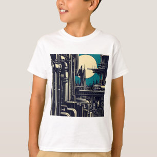SF Futuristic City Woodcut 2 T-Shirt