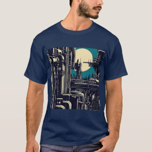 SF Futuristic City Woodcut 2 T-Shirt