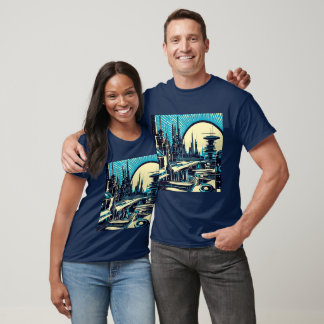SF Futuristic City Woodcut 3 T-Shirt