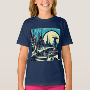 SF Futuristic City Woodcut 3 T-Shirt