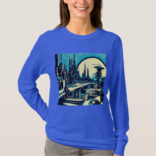 SF Futuristic City Woodcut 3 T-Shirt