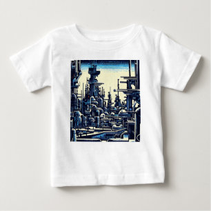 SF Futuristic City Woodcut 4 Baby T-Shirt