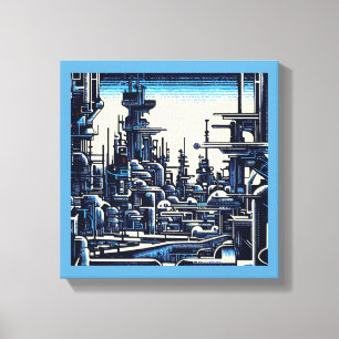 SF Futuristic City Woodcut 4 Canvas Print