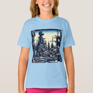 SF Futuristic City Woodcut 4 T-Shirt