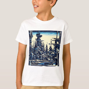 SF Futuristic City Woodcut 4 T-Shirt