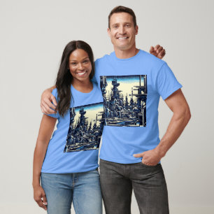 SF Futuristic City Woodcut 4 T-Shirt