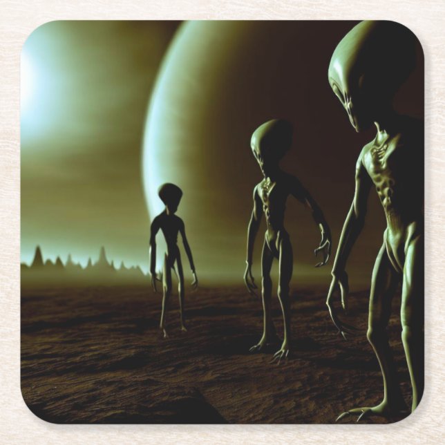 SF Grey Aliens 1 Square Paper Coaster (Front)