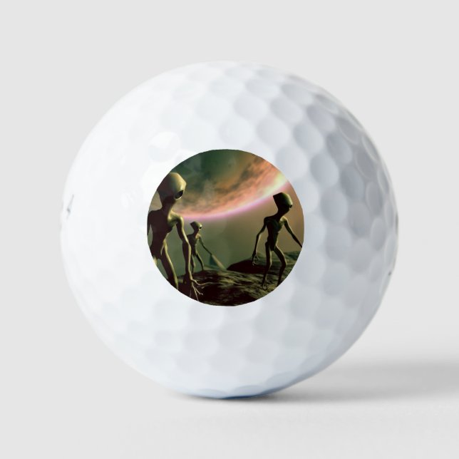 SF Grey Aliens on Alien Planet (2) Golf Balls (Front)