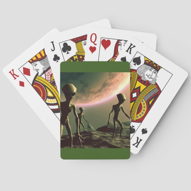 SF Grey Aliens on Alien Planet (2) Playing Cards (Back)
