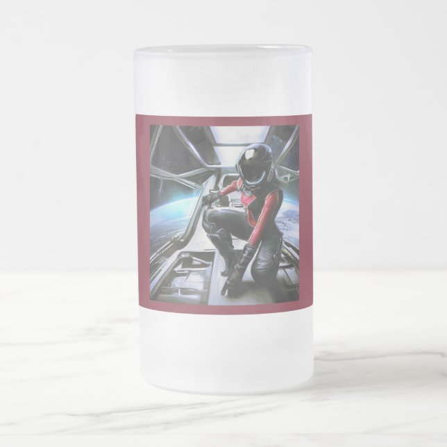 SF Hero Aboard Spaceship 2 Frosted Glass Beer Mug (Center)