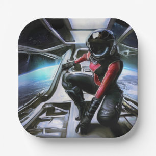 SF Hero Aboard Spaceship 2 Paper Plate