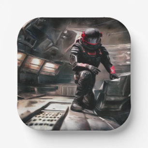 SF Hero Aboard Spaceship 3 Paper Plate