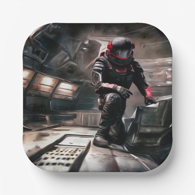 SF Hero Aboard Spaceship 3 Paper Plate (Front)