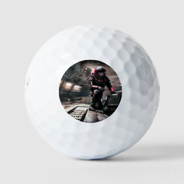 SF Hero In Spaceship (3) Golf Balls (Front)