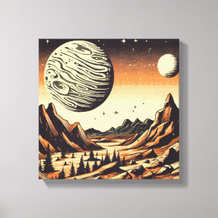 SF Mars Landscape Woodcut 1 Canvas Print