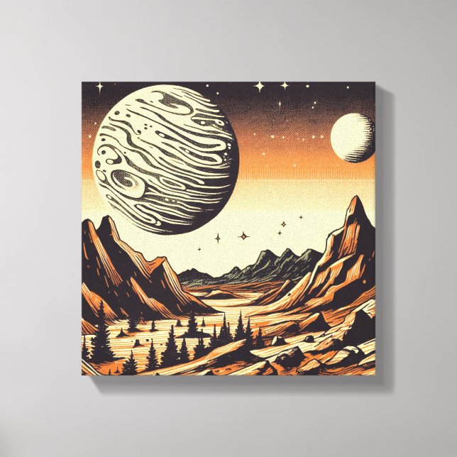 SF Mars Landscape Woodcut 1 Canvas Print (Front)