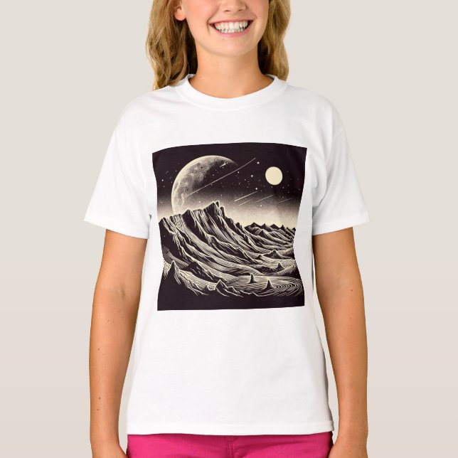 SF Mars Landscape Woodcut 3 T-Shirt (Front)