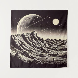 SF Mars Landscape Woodcut 3 Tapestry
