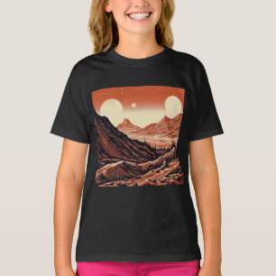 SF Mars Landscape Woodcut 4 T-Shirt
