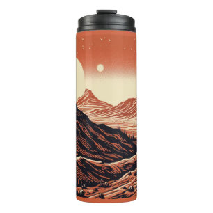 SF Mars Landscape Woodcut 4 Thermal Tumbler