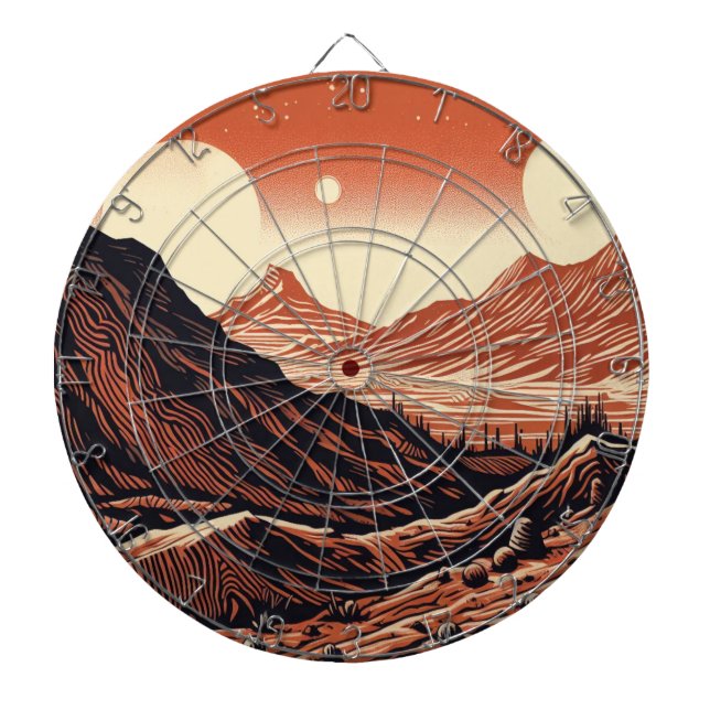 SF Martian Landscape Woodcut (4) Dartboard (Front)