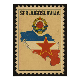 SFR Yugoslavia Vintage Socialist Map Stamp Poster