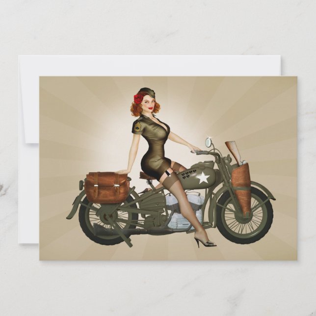 Sgt. Davidson Army Motorcycle Pinup Invitation (Front)