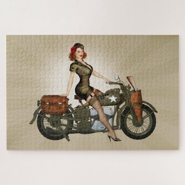 Sgt. Davidson Army Motorcycle Pinup Jigsaw Puzzle (Horizontal)