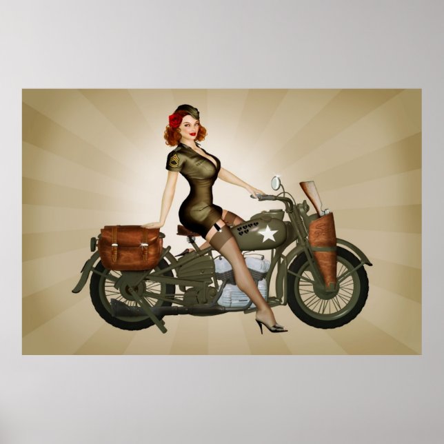Sgt. Davidson Army Motorcycle Pinup Poster (Front)