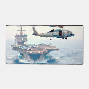 SH-60F OCEAN HAWK and US AIRCRAFT CARRIER Desk Mat