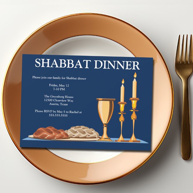 Shabbat Dinner Custom Jewish Family Navy Blue Invitation (Creator Uploaded)