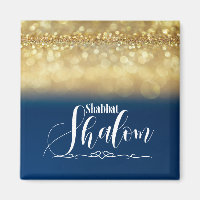 Shabbat Shalom Blue Gold Glitter Sparkle Glam Luxe