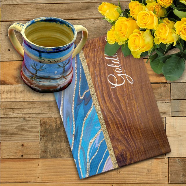 Shabbat Shalom Blue Marble on Wood Effect Tea Towel (Creator Uploaded)