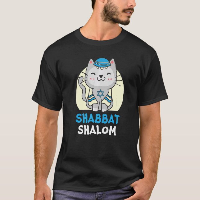 Shabbat Shalom Cat  Holy Day Judaism Yom Kippur T-Shirt (Front)