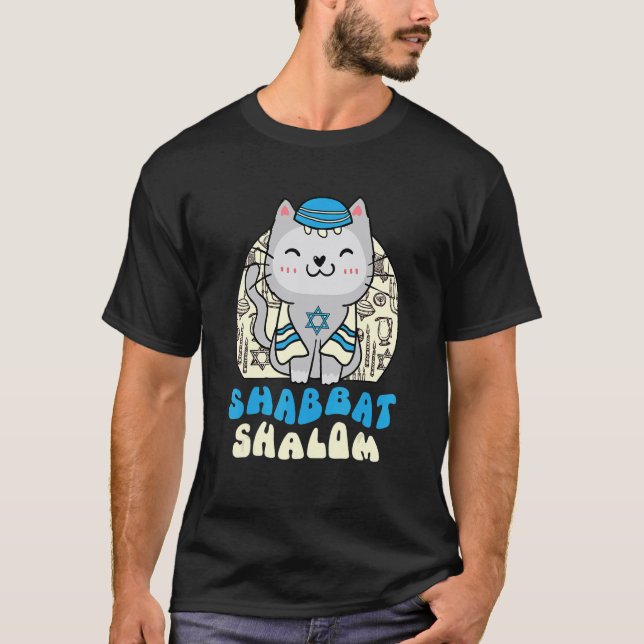 Shabbat Shalom Cat  Kitten Happy Hanukkah Chanukka T-Shirt (Front)