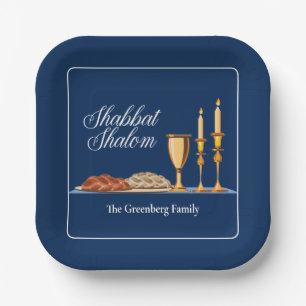 Shabbat Shalom Custom Blue Sabbath Dinner Paper Plate