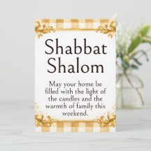 Shabbat Shalom Greeting, Gingham Brown White Gold 
