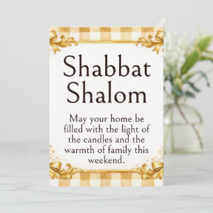 Shabbat Shalom Greeting, Gingham Brown White Gold Card