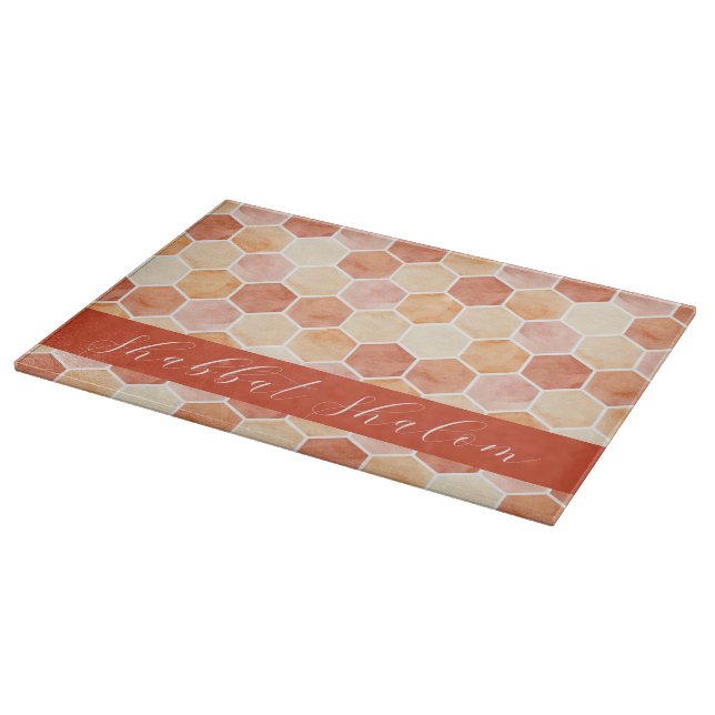 Shabbat Shalom Honey Comb Elegant Challah Cutting Board (Corner)