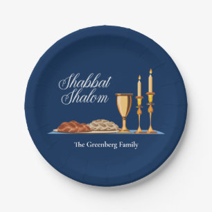 Shabbat Shalom Jewish Blessings Custom Blue Party Paper Plate