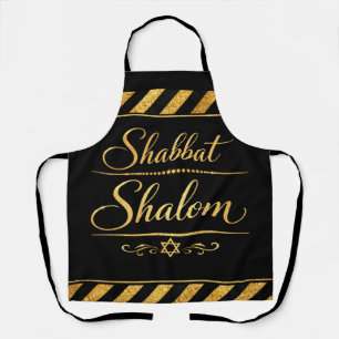 Shabbat Shalom Jewish Judaica Gold Black Luxury Apron