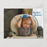 Shabbat Shalom! Postcard<br><div class="desc">Cute Jewish baby has made his own yarmulke with a blue bowl! Adorable card for Shabbat.</div>