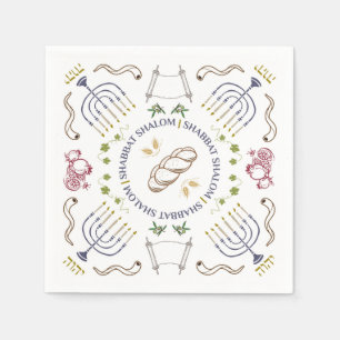 Shabbat Shalom Traditional Cocktail Napkins