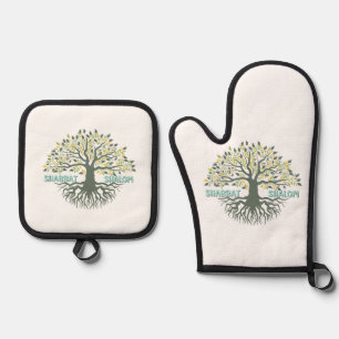Shabbat Shalom Tree of Life Ez Hachaim Challah Oven Mitt & Pot Holder Set