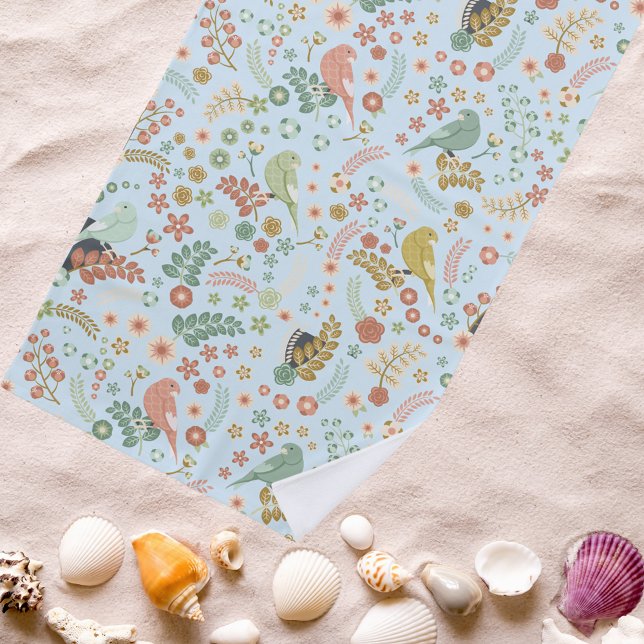 Shabby Birds & Branches Blue   Beach Towel (Creator Uploaded)
